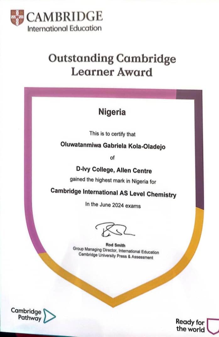 OUTSTANDING CAMBRIDGE LEARNER AWARD